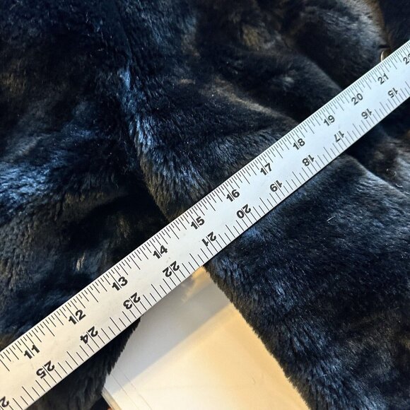Vintage Womens Black Faux Fur Jacket Fleur de lis Buttons Coat Satin Medium - Picture 12 of 13